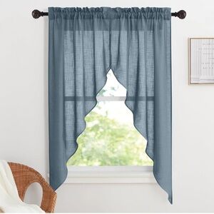 Kitchen Window Curtains Valances - Light Filter Semi Transparent 36 x 63 Blue